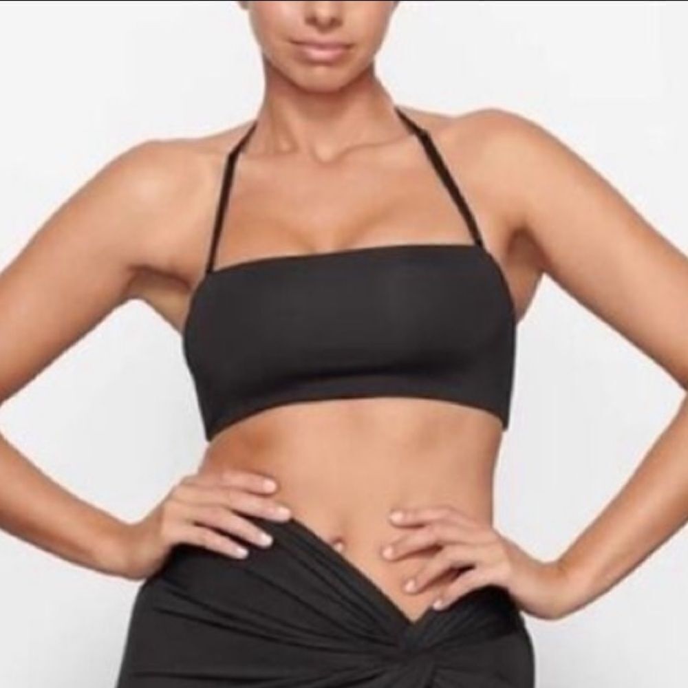 SKIMS Recycled Swim Bandeau Swim Bikini Top In Onyx Black Top